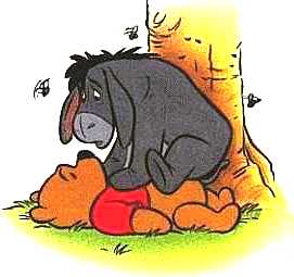 Eeyore fell from the tree and landed on Pooh.